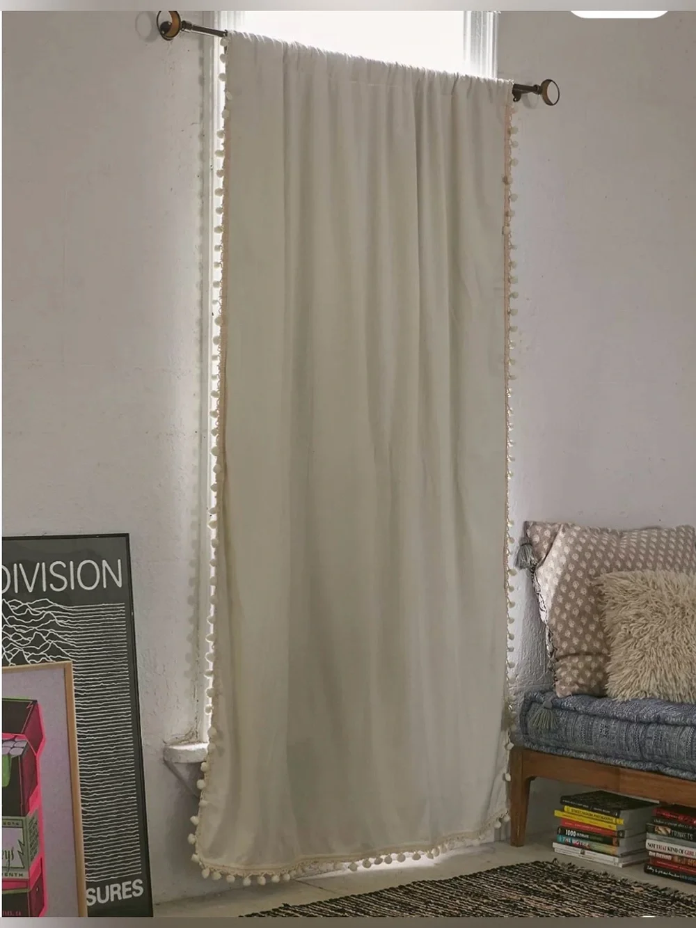 Urban Outfitters Pom Pom Blackout Curtains, Ivory, Set of 2 panels